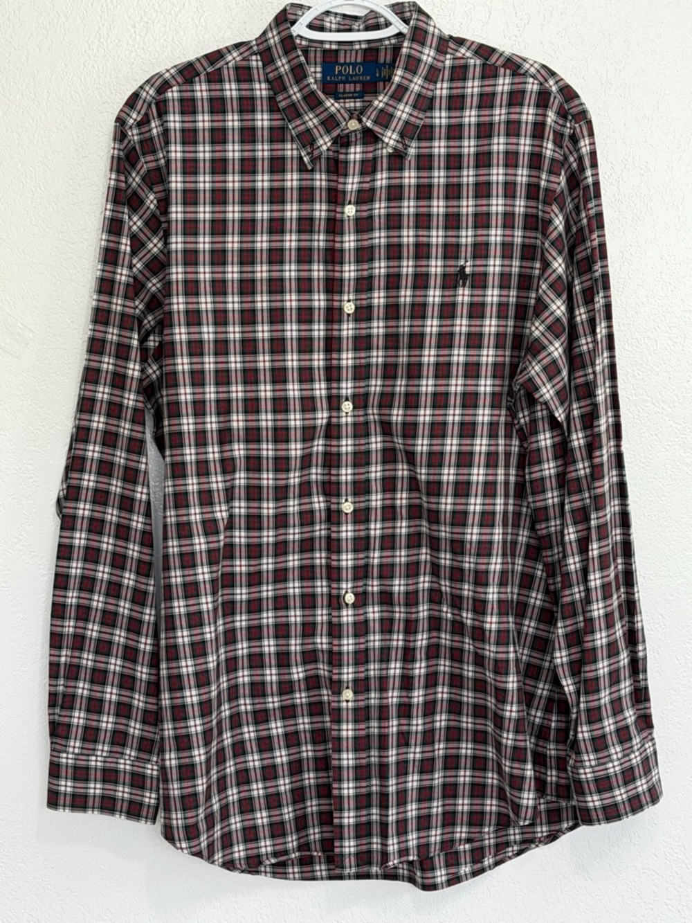 Polo Ralph Lauren Plaid Shirt Men L Classic Fit Green Red Tartan Cotton